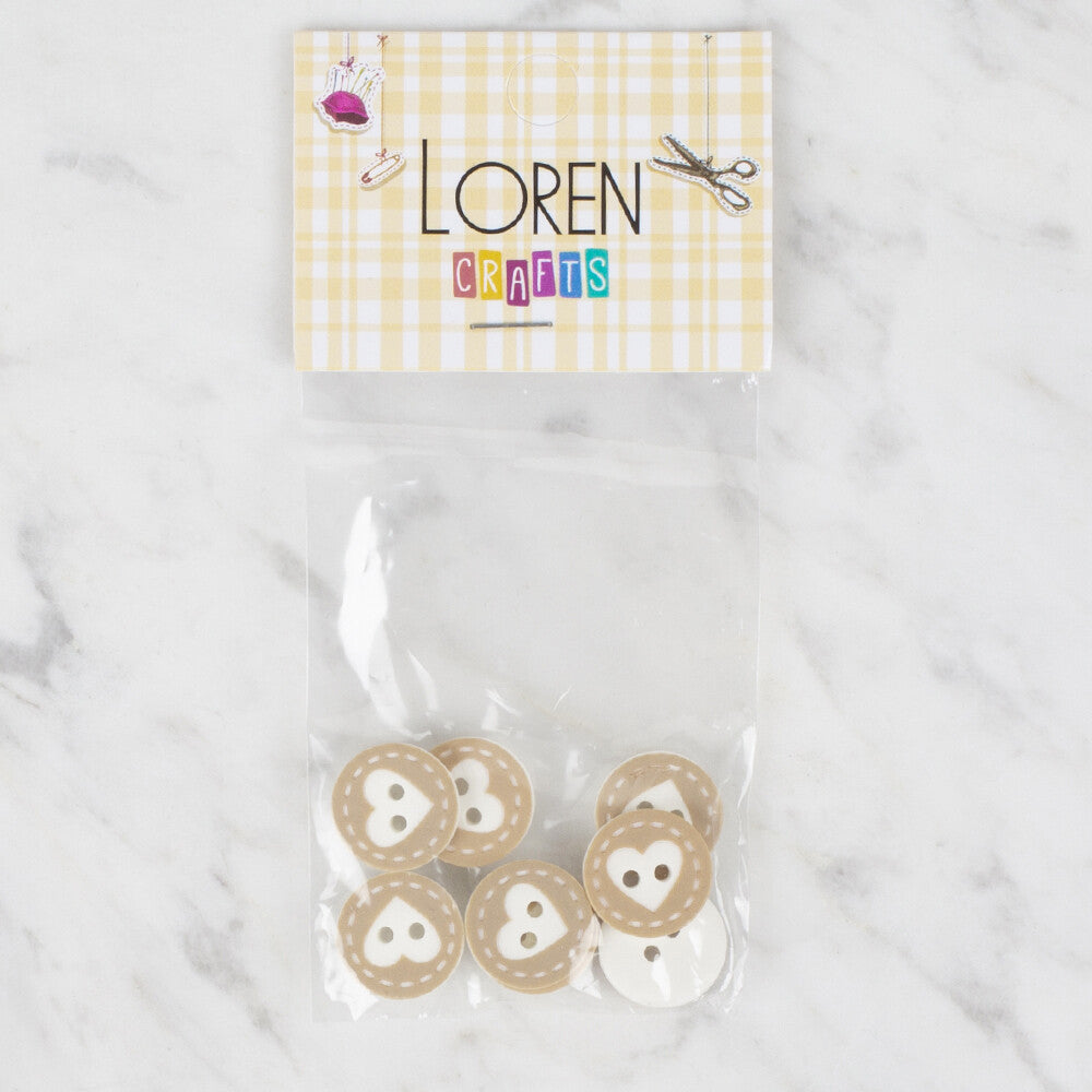 Loren Crafts 8'li Bej Kalp Düğme - 321